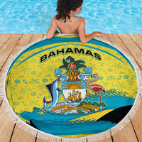 Bahamas Flag Beach Blanket with National Coat of Arms and Sea Turtle Design - Wonder Print Shop
