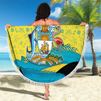Bahamas Flag Beach Blanket with National Coat of Arms and Sea Turtle Design - Wonder Print Shop