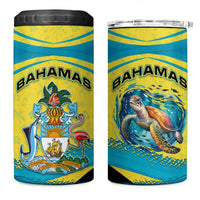 Bahamas Flag 4 in 1 Can Cooler Tumbler with National Coat of Arms and Sea Turtle Design - Wonder Print Shop