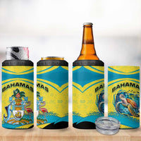 Bahamas Flag 4 in 1 Can Cooler Tumbler with National Coat of Arms and Sea Turtle Design - Wonder Print Shop