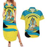 Bahamas Flag Couples Matching Summer Maxi Dress and Hawaiian Shirt with National Coat of Arms and Sea Turtle Design - Wonder Print Shop