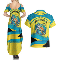 Bahamas Flag Couples Matching Summer Maxi Dress and Hawaiian Shirt with National Coat of Arms and Sea Turtle Design - Wonder Print Shop
