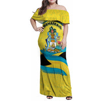 Bahamas Flag Family Matching Off Shoulder Maxi Dress and Hawaiian Shirt with National Coat of Arms and Sea Turtle Design - Wonder Print Shop