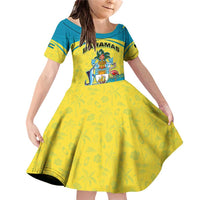 Bahamas Flag Family Matching Off Shoulder Short Dress and Hawaiian Shirt with National Coat of Arms and Sea Turtle Design - Wonder Print Shop