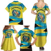 Bahamas Flag Family Matching Summer Maxi Dress and Hawaiian Shirt with National Coat of Arms and Sea Turtle Design - Wonder Print Shop
