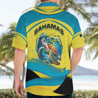 Bahamas Flag Hawaiian Shirt with National Coat of Arms and Sea Turtle Design - Wonder Print Shop
