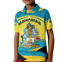 Bahamas Flag Kid Polo Shirt with National Coat of Arms and Sea Turtle Design - Wonder Print Shop
