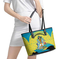 Bahamas Flag Leather Tote Bag with National Coat of Arms and Sea Turtle Design - Wonder Print Shop