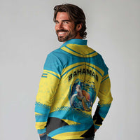 Bahamas Flag Long Sleeve Polo Shirt with National Coat of Arms and Sea Turtle Design - Wonder Print Shop