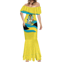 Bahamas Flag Mermaid Dress with National Coat of Arms and Sea Turtle Design - Wonder Print Shop