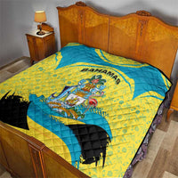 Bahamas Flag Quilt with National Coat of Arms and Sea Turtle Design - Wonder Print Shop