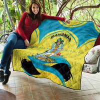 Bahamas Flag Quilt with National Coat of Arms and Sea Turtle Design - Wonder Print Shop