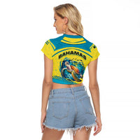Bahamas Flag Raglan Cropped T Shirt with National Coat of Arms and Sea Turtle Design - Wonder Print Shop