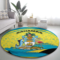 Bahamas Flag Round Carpet with National Coat of Arms and Sea Turtle Design - Wonder Print Shop