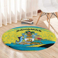 Bahamas Flag Round Carpet with National Coat of Arms and Sea Turtle Design - Wonder Print Shop