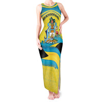 Bahamas Flag Tank Maxi Dress with National Coat of Arms and Sea Turtle Design - Wonder Print Shop