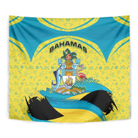 Bahamas Flag Tapestry with National Coat of Arms and Sea Turtle Design - Wonder Print Shop