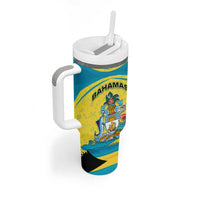 Bahamas Flag Tumbler With Handle with National Coat of Arms and Sea Turtle Design - Wonder Print Shop