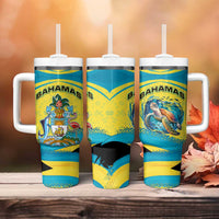 Bahamas Flag Tumbler With Handle with National Coat of Arms and Sea Turtle Design - Wonder Print Shop
