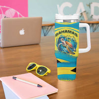 Bahamas Flag Tumbler With Handle with National Coat of Arms and Sea Turtle Design - Wonder Print Shop