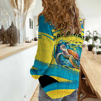 Bahamas Flag Women Casual Shirt with National Coat of Arms and Sea Turtle Design - Wonder Print Shop