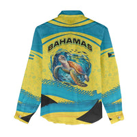 Bahamas Flag Women Casual Shirt with National Coat of Arms and Sea Turtle Design - Wonder Print Shop