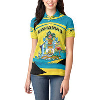 Bahamas Flag Women Polo Shirt with National Coat of Arms and Sea Turtle Design - Wonder Print Shop