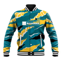 Bahamas Baseball Jacket with National Coat of Arms Teal Yellow Ocean Wave Spirit