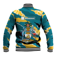 Bahamas Baseball Jacket with National Coat of Arms Teal Yellow Ocean Wave Spirit