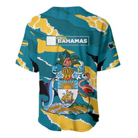 Bahamas Baseball Jersey with National Coat of Arms Teal Yellow Ocean Wave Spirit
