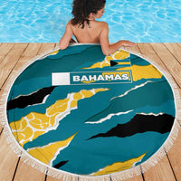 Bahamas Beach Blanket with National Coat of Arms Teal Yellow Ocean Wave Spirit