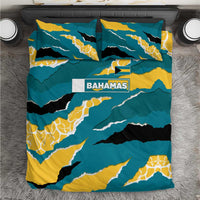 Bahamas Bedding Set with National Coat of Arms Teal Yellow Ocean Wave Spirit