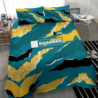 Bahamas Bedding Set with National Coat of Arms Teal Yellow Ocean Wave Spirit