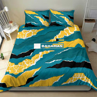 Bahamas Bedding Set with National Coat of Arms Teal Yellow Ocean Wave Spirit