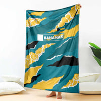 Bahamas Blanket with National Coat of Arms Teal Yellow Ocean Wave Spirit