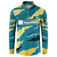 Bahamas Button Sweatshirt with National Coat of Arms Teal Yellow Ocean Wave Spirit