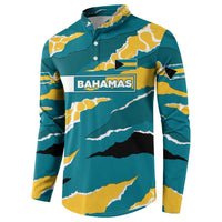 Bahamas Button Sweatshirt with National Coat of Arms Teal Yellow Ocean Wave Spirit