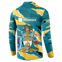 Bahamas Button Sweatshirt with National Coat of Arms Teal Yellow Ocean Wave Spirit