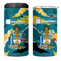 Bahamas 4 in 1 Can Cooler Tumbler with National Coat of Arms Teal Yellow Ocean Wave Spirit