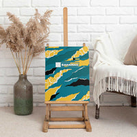 Bahamas Canvas Wall Art with National Coat of Arms Teal Yellow Ocean Wave Spirit