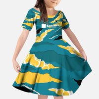 Bahamas Family Matching Off The Shoulder Long Sleeve Dress and Hawaiian Shirt with National Coat of Arms Teal Yellow Ocean Wave Spirit