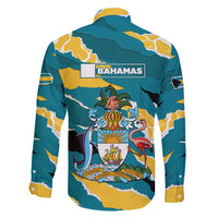Bahamas Family Matching Short Sleeve Bodycon Dress and Hawaiian Shirt with National Coat of Arms Teal Yellow Ocean Wave Spirit