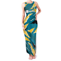 Bahamas Family Matching Tank Maxi Dress and Hawaiian Shirt with National Coat of Arms Teal Yellow Ocean Wave Spirit