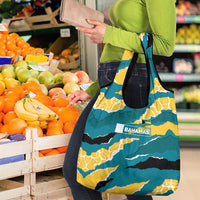 Bahamas Grocery Bag with National Coat of Arms Teal Yellow Ocean Wave Spirit