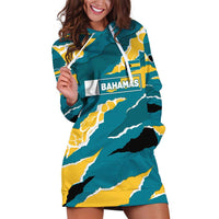 Bahamas Hoodie Dress with National Coat of Arms Teal Yellow Ocean Wave Spirit