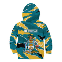 Bahamas Kid Hoodie with National Coat of Arms Teal Yellow Ocean Wave Spirit