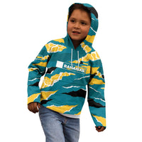 Bahamas Kid Hoodie with National Coat of Arms Teal Yellow Ocean Wave Spirit