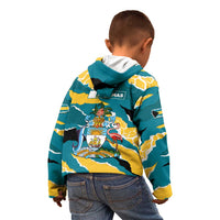 Bahamas Kid Hoodie with National Coat of Arms Teal Yellow Ocean Wave Spirit