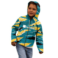 Bahamas Kid Hoodie with National Coat of Arms Teal Yellow Ocean Wave Spirit