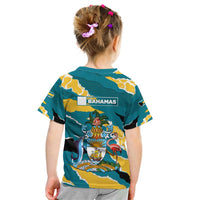 Bahamas Kid T Shirt with National Coat of Arms Teal Yellow Ocean Wave Spirit